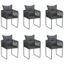 vidaXL Garten-Essgruppe, 7-teilig, schwarz. Set mit Gartentisch und 6 Stühlen mit Kissen.