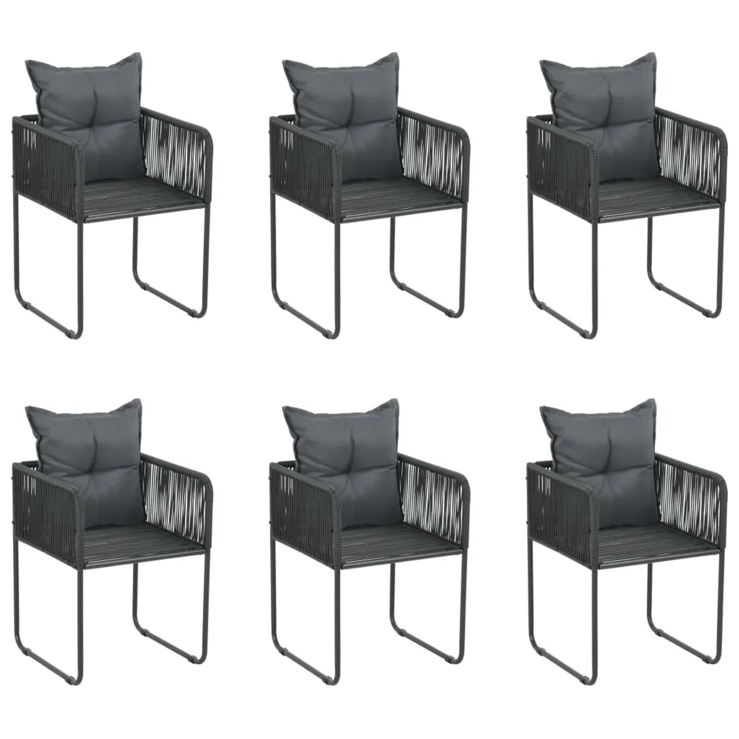 vidaXL Garten-Essgruppe, 7-teilig, schwarz. Set mit Gartentisch und 6 Stühlen mit Kissen.