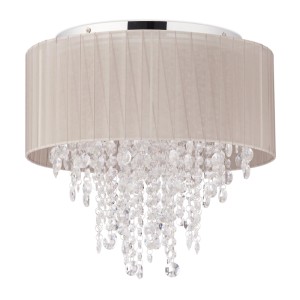 Graue Relaxdays Deckenlampe Organza mit Kristallketten, 39 cm Durchmesser.