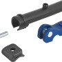 Schnellverschluss-Set für Rasenmäher: Knebel, Klapphebel, Schraube und Montagezubehör.