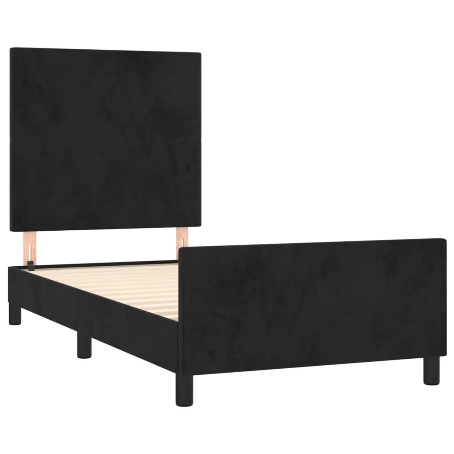 Schwarzes Samt-Bettgestell (80x200 cm) mit Kopfteil für Schlafzimmer.