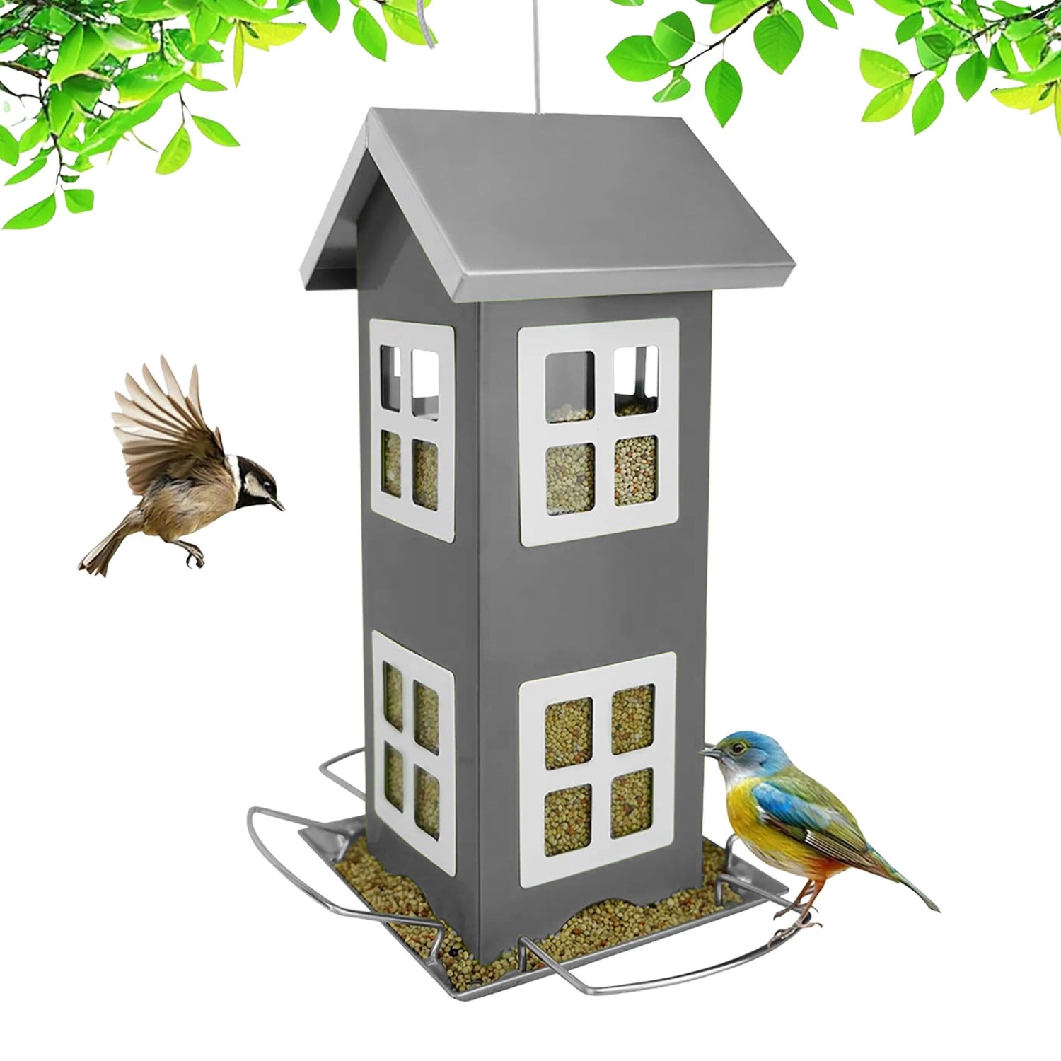 Relaxdays Vogelhaus Eisen Grau zum Aufhängen 26 cm x 12 cm x 12 cm 0,5 kg