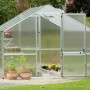 KGT Gewächshaus Orchidee Alu blank, 12,74 m², mit geöffneter Tür und Pflanzen.