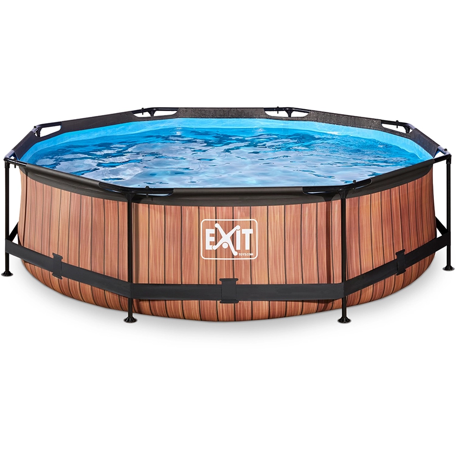 Exit Stahlrahmenpool-Set Wood Ø 300 cm x 76 cm Holzoptik Rund