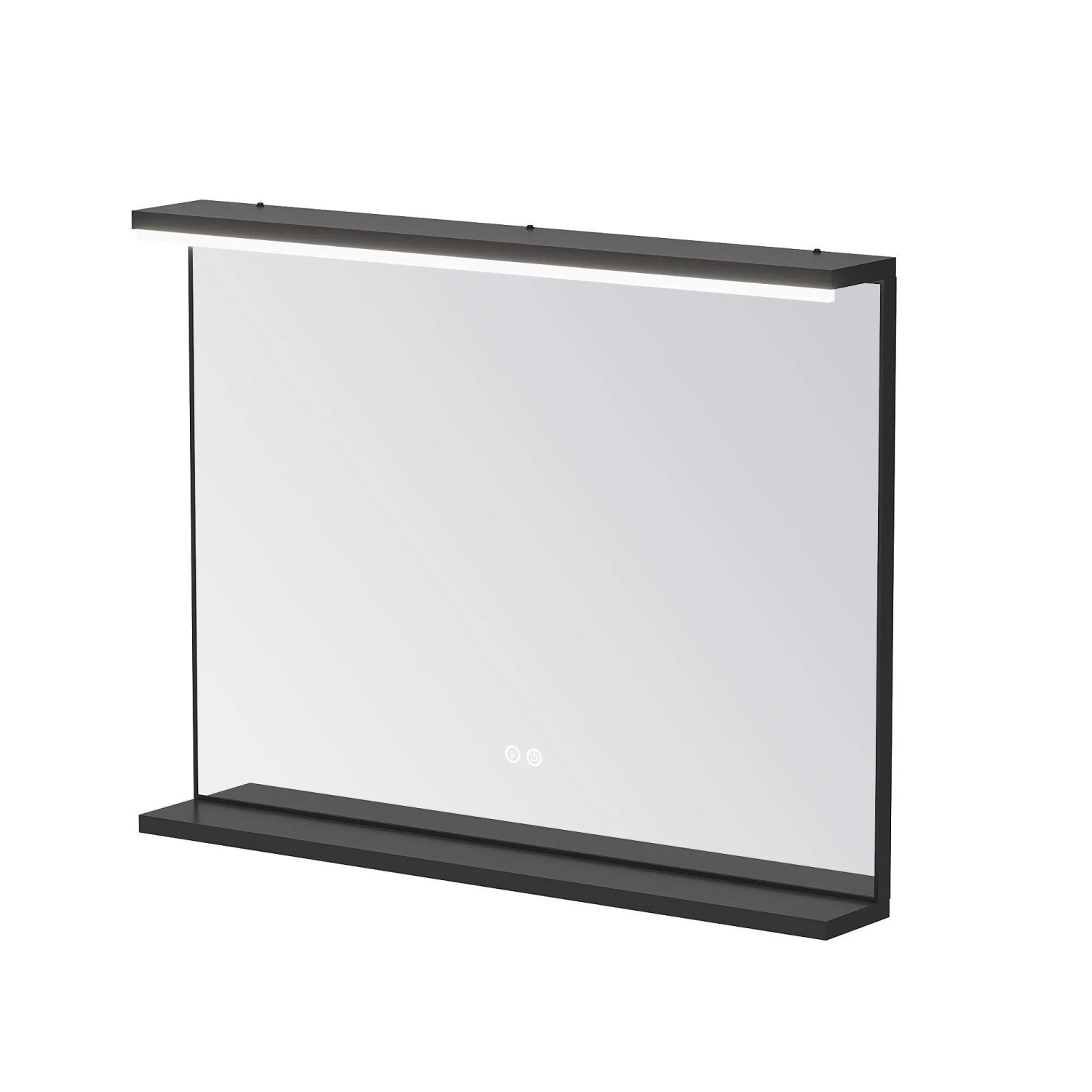 Aquabatos LED Badezimmerspiegel Badspiegel mit Beleuchtung Wandspiegel mit Ablage Mattschwarzer Aluminiumrahmen 80cm x 60cm x 11cm Antibeschlag