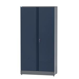 Dunkelblauer Küpper Materialschrank, 180 cm hoch, mit 2 Türen und 10 Schubladen. Werkzeugschrank für Werkstatt und Garage.
