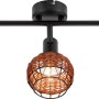 3-flammige Deckenleuchte Buia mit Rattan-Optik und schwarzen Spots.
