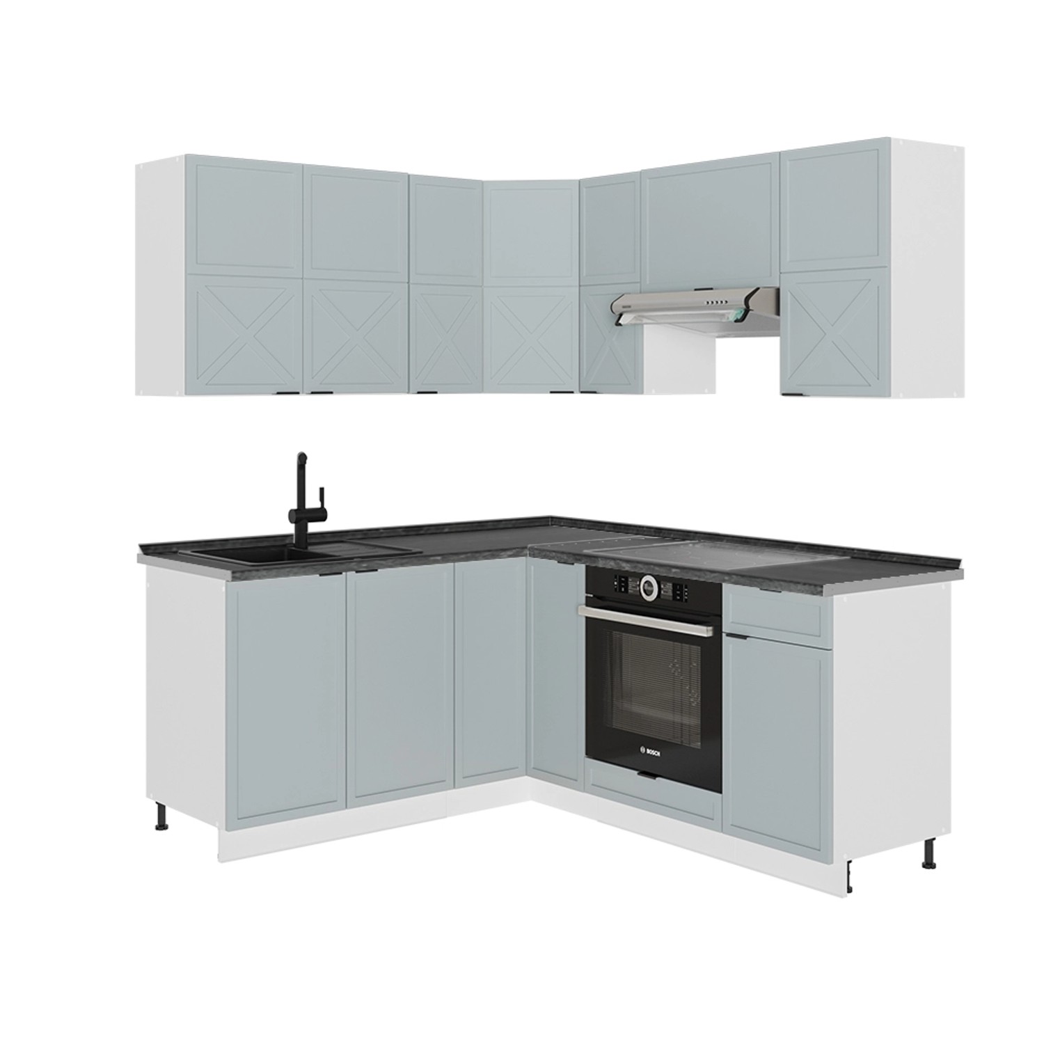 Vicco Fame-Line Eckküche Hellblau-grau/Weiß 160 x 190 cm AP Anthrazit günstig online kaufen
