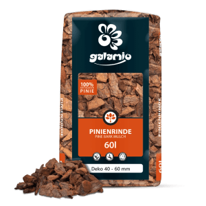 Galamio Pinienrinde Deko Mulch, 60l Sack, rotbraun, Körnung 40-60 mm. Ideal für Garten & Beet.