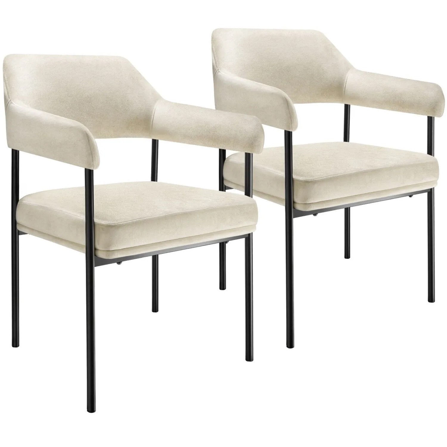 Tectake Armlehnstuhl Doé Gepolstert Durchgehende Lehne 2Er Set 62 X 58 X 85 Cm Samtoptik Off White