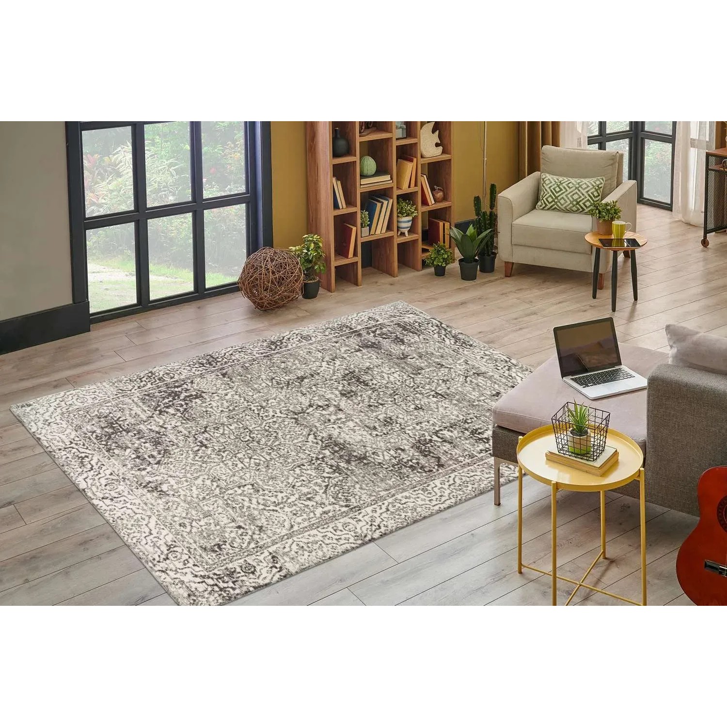 MeGusta Kurzflor Teppich Rosario grau, 160x230 cm im Vintage Used Look in Wohnzimmer.