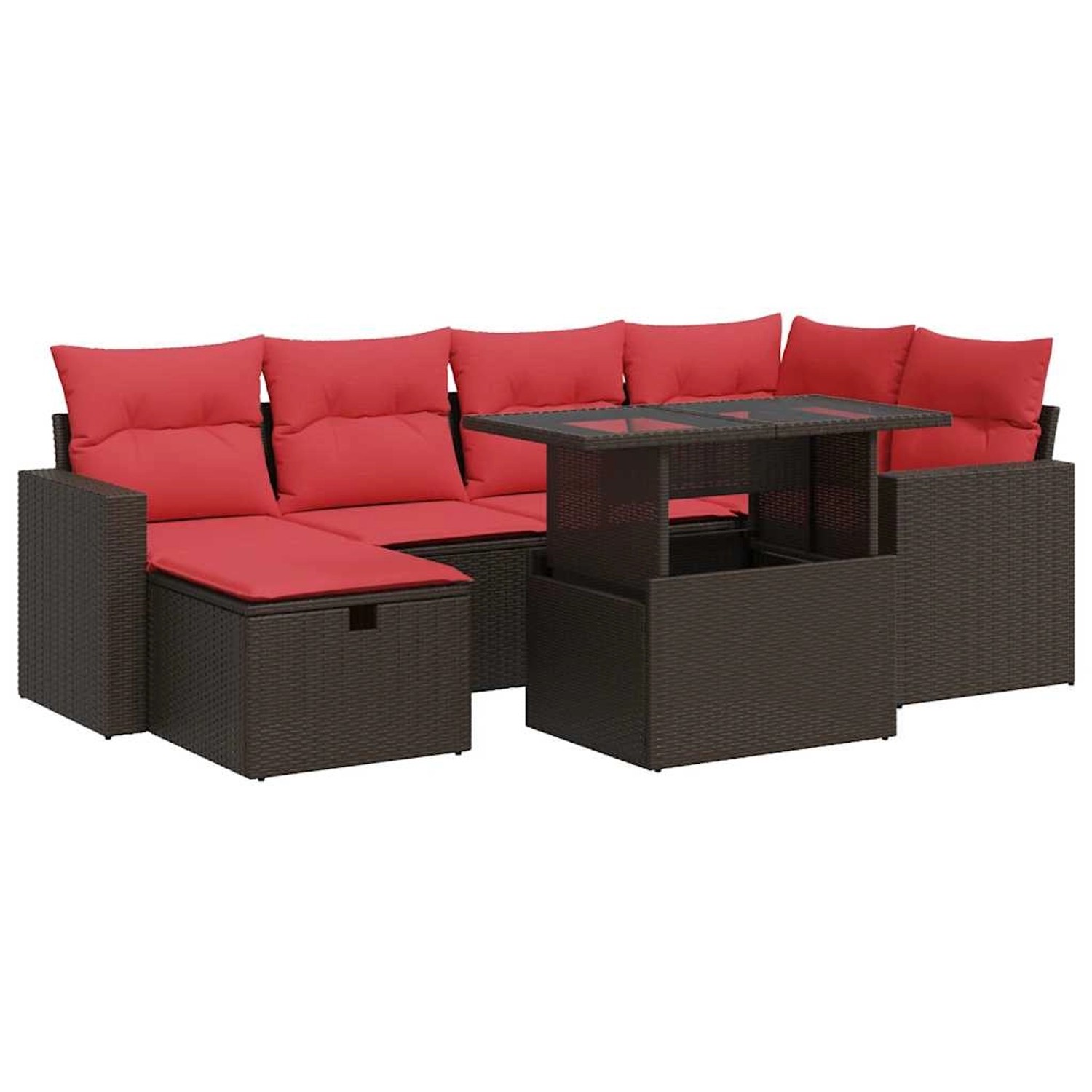 vidaXL 7-Tlg Garten-Sofagarnitur mit Kissen Braun Poly Rattan 3327824
