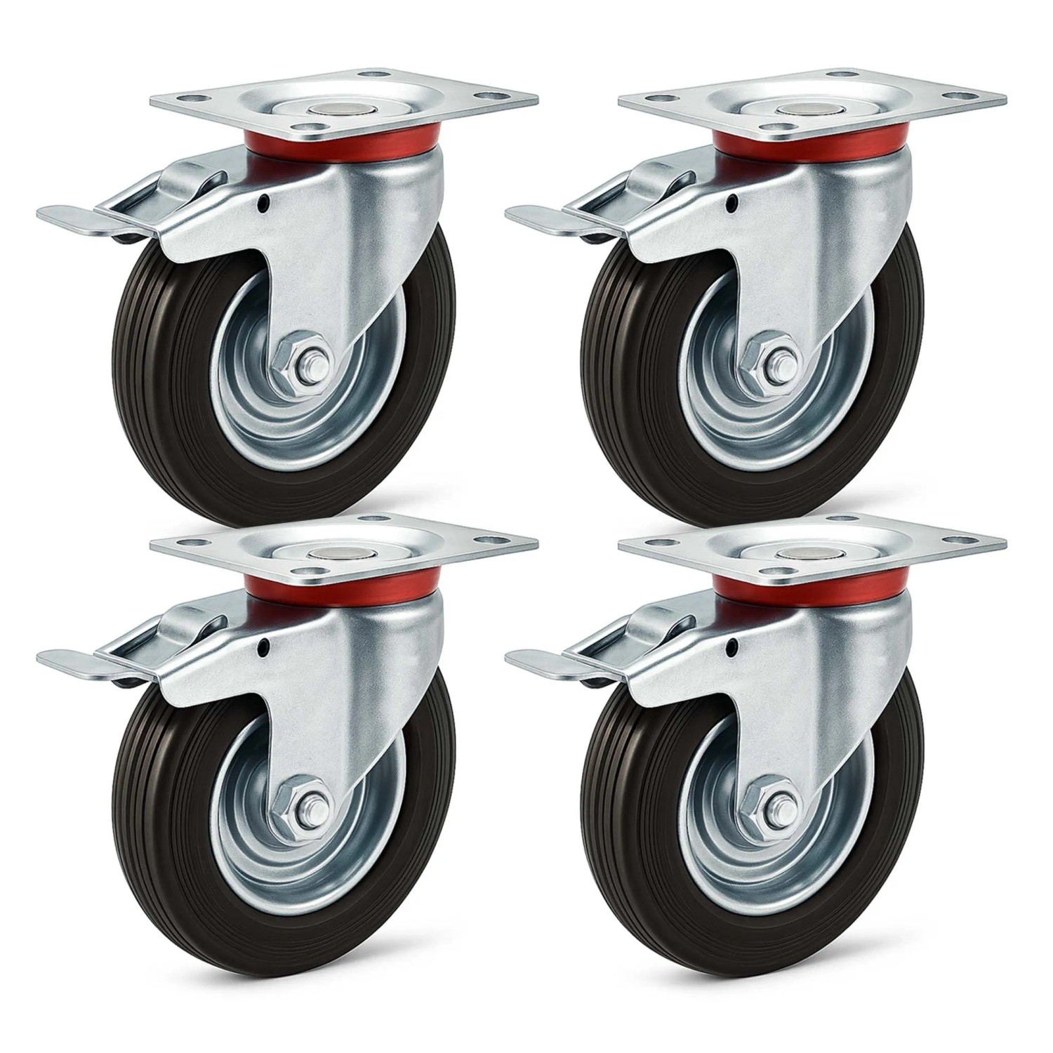 Wiltec Doppelstopp-Lenkrolle Set 4X Vollgummirad 200Mm 150Kg Transportrollen