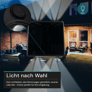 LUXULA 6er-Set Solar Wandleuchte 2-flammig Up/Down CCT Warm- Kaltweiß 3000-6500K Akku LED Außenleuchte Gartenbeleuchtung IP54 Wetterfest Schwarz