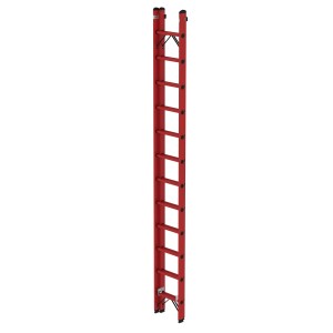 Zweiteilige PROREGAL Sprossen-Schiebeleiter aus GFK mit 2x12 Sprossen, rot.