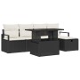 Schwarzes 6-tlg. vidaXL Garten-Sofa-Set aus Poly Rattan mit Tisch und Kissen.