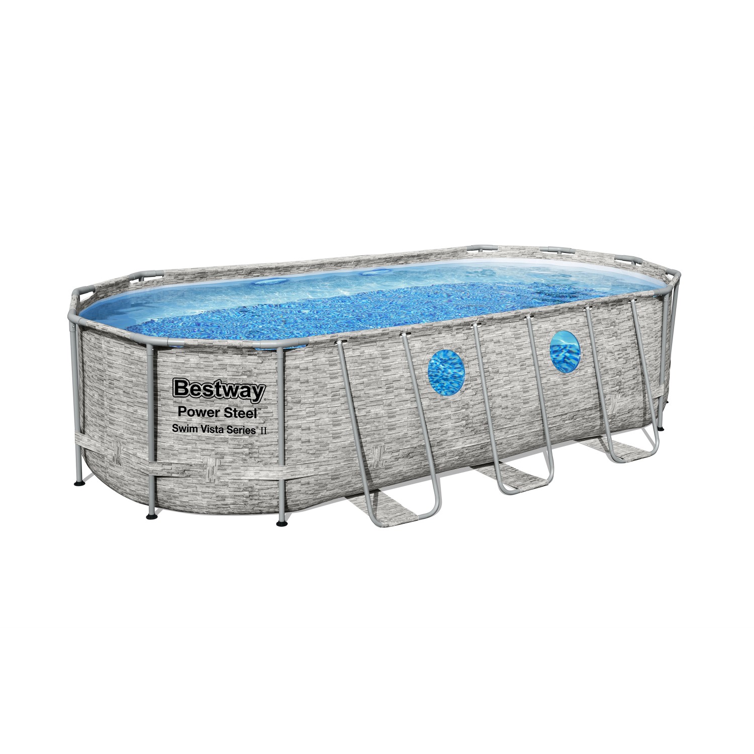 Bestway Stahlrahmenpool Set Power Steel Swim Vista, oval, 549x274x122 cm, grau.
