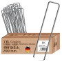 100 verzinkte Stahl-Erdanker, 200mm lang, U-förmig, für Gartenvlies, Unkrautvlies und Camping. Im Set mit Box.