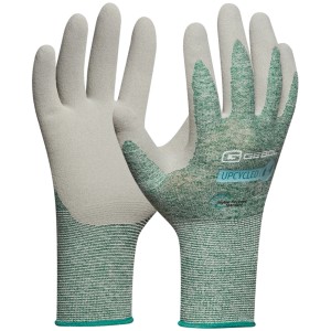 Gebol Arbeitshandschuhe Upcycled Strong, dunkelgrün, Größe 10, mit grauer Latex-Beschichtung.
