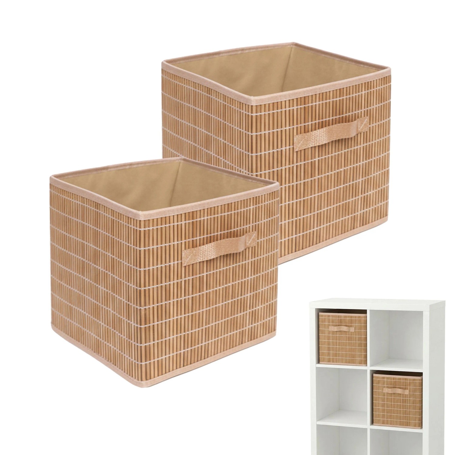 Relaxdays Aufbewahrungskorb Set Bambus Natur Faltbar 28 cm x 28 cm x 28 cm