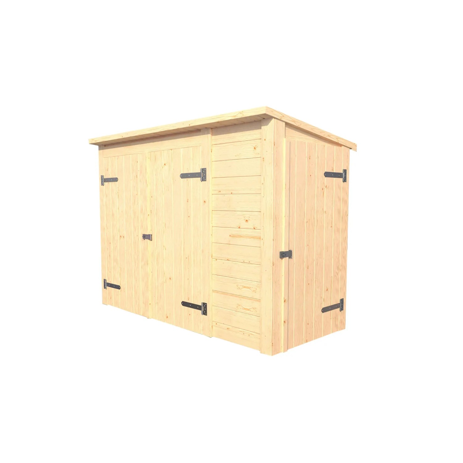 Weka Gartenschrank Multibox mit Regalsystem aus naturbelassenem Holz mit zwei Türen.