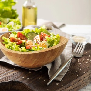 Relaxdays Salatschüssel Bambus Natur 25 cm x 23 cm x 10 cm