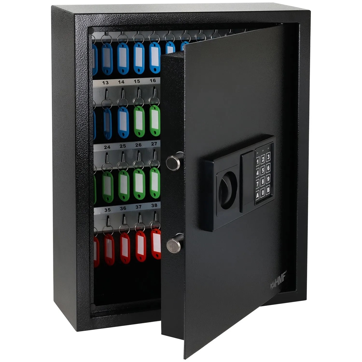 HMF 2071-02 Schlüsseltresor Zahlencode Schlüsselsafe Elektronikschloss 71 Haken 46x36x12 cm Schwarz