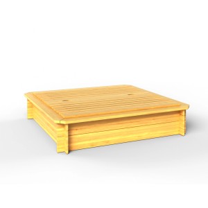 Quadratischer Sandkasten aus Fichtenholz mit Deckel, 120x120 cm, ideal für Kinder zum Spielen im Garten.