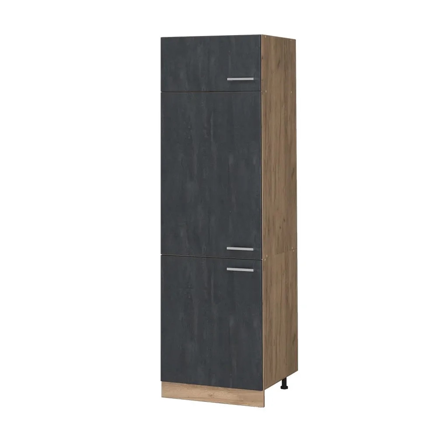 Vicco Kühlumbauschrank R-Line Hochschrank für die Küche Schwarz Beton Goldkraft Eiche 60 cm