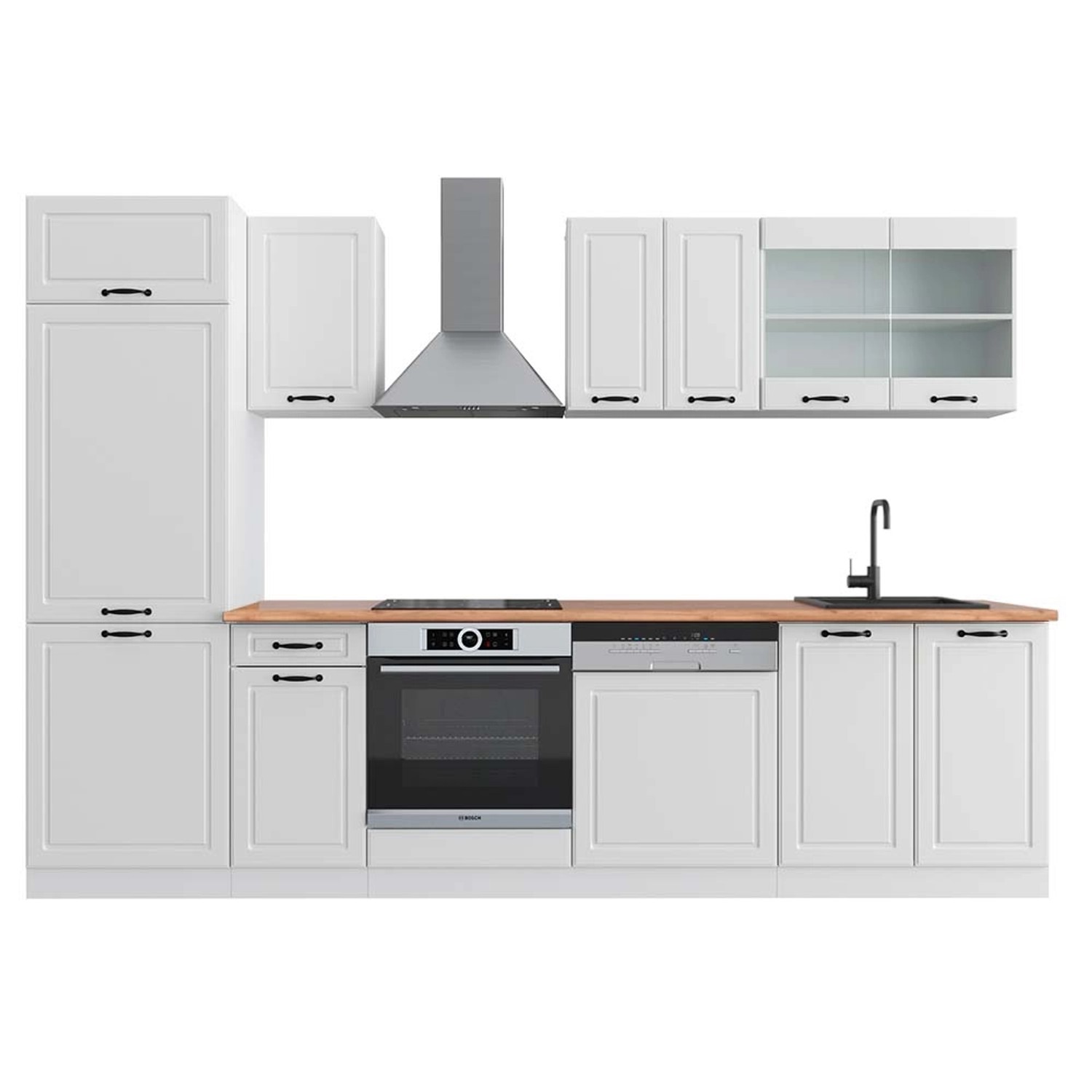 Vicco R-Line Küchenzeile Weiß Landhaus/Weiß 300 cm AP Eiche günstig online kaufen