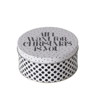 Vorratsdose Soho, schwarz-weiß gepunktet mit Schriftzug, Ø 13,5 cm, für Weihnachtsdekoration.
