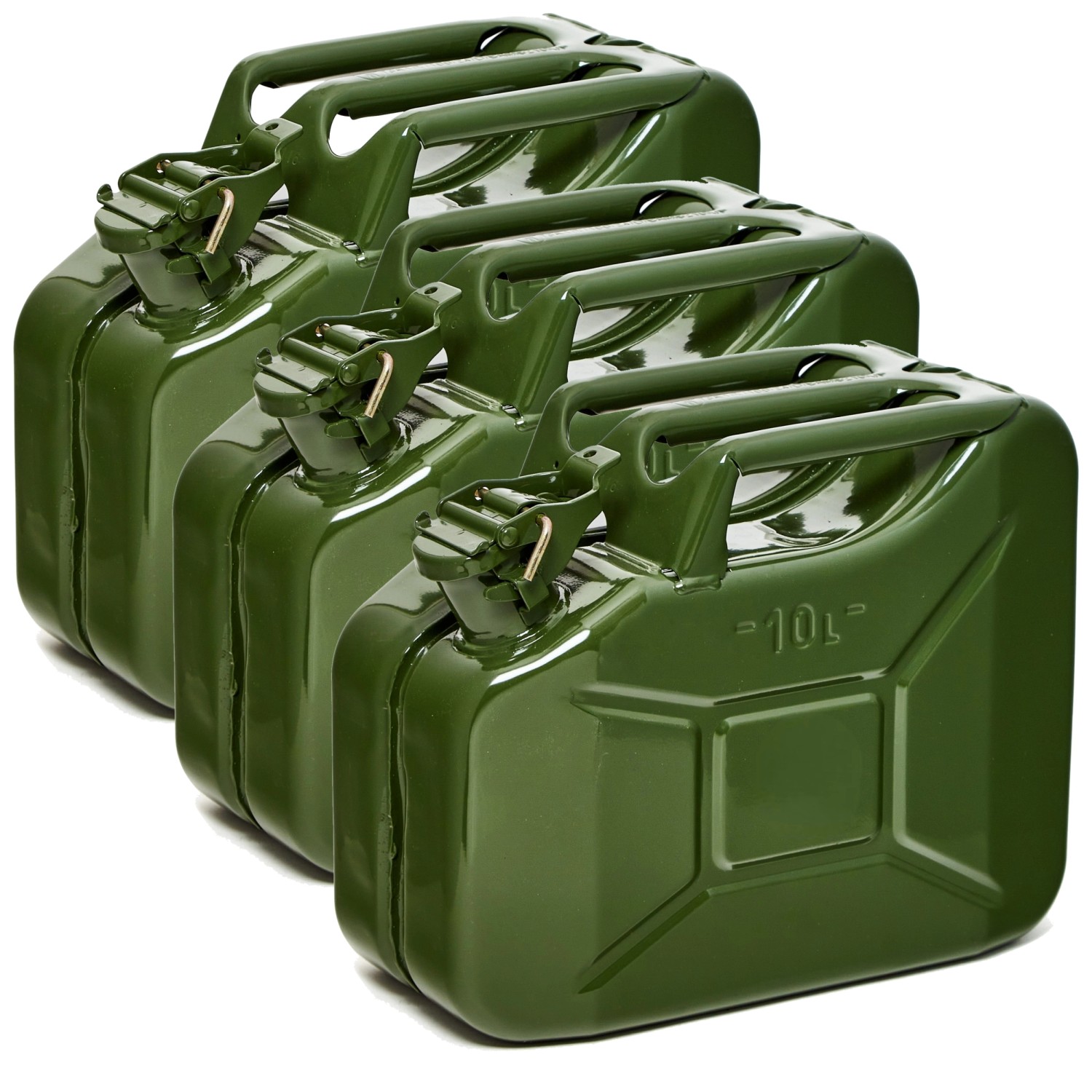 BW Kraftstoffkanister Metall Benzinkanister 3x 10 Liter Olivgrün RAL 6003 TÜV-geprüft und UN-Zulassung Made in Europe