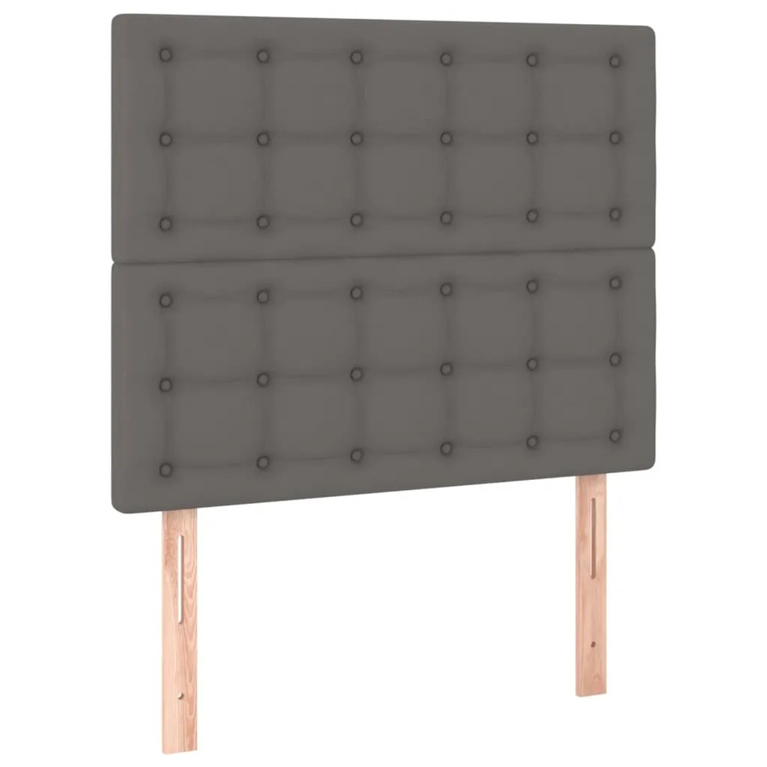 Graues Boxspringbett Kopfteil mit Knöpfen, Kunstleder, 90x200 cm.