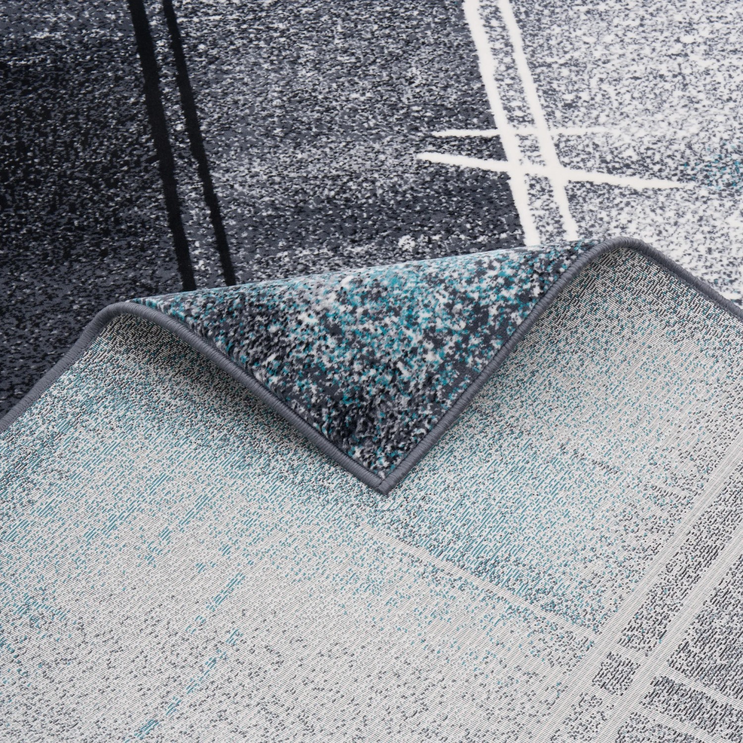 Blauer Designer Teppich Brilliant mit Farbverlauf, 120x170cm, Kurzflorteppich mit modernem Muster.