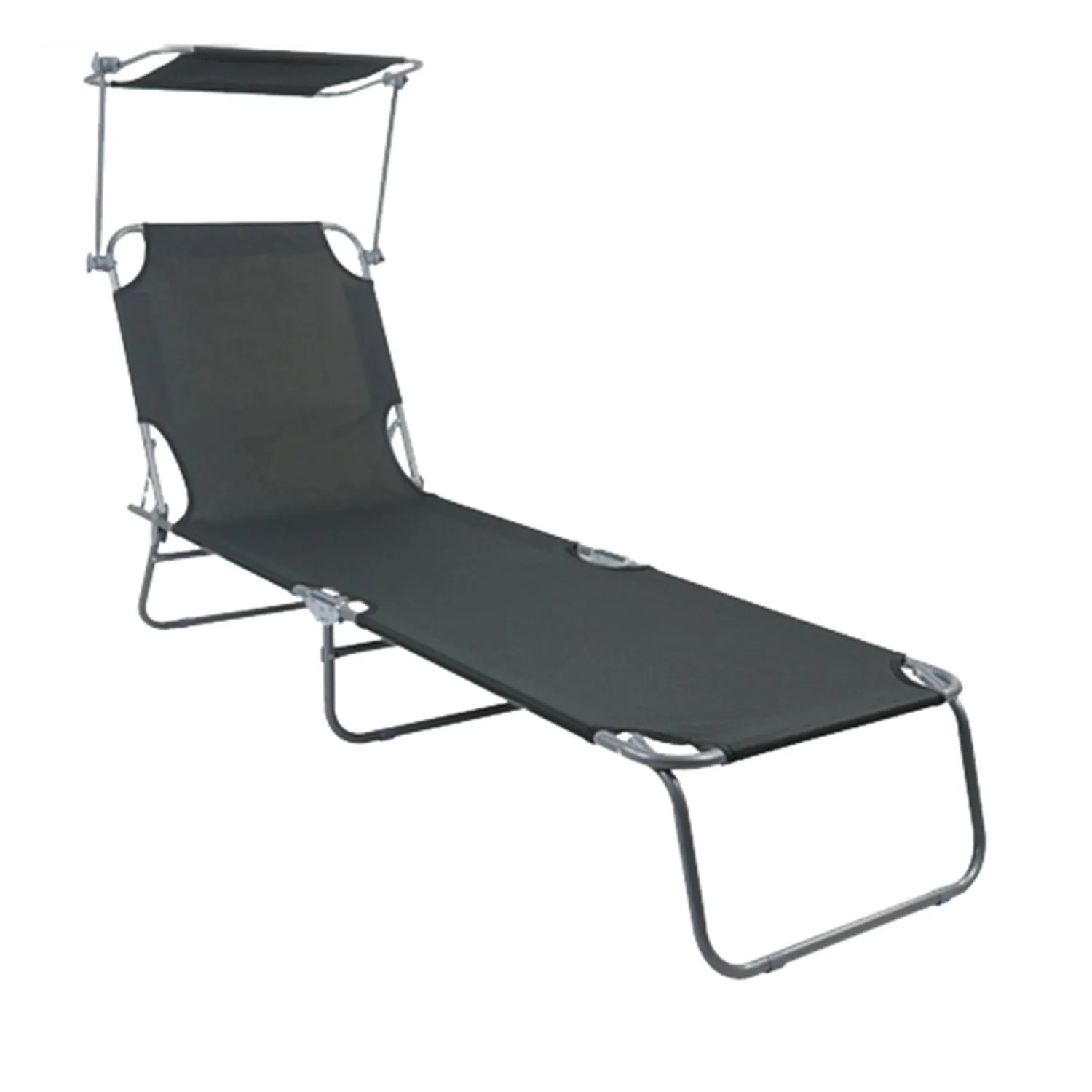 Graue Mojawo Gartenliege mit Sonnendach, klappbar, 186x55x24cm. Relaxliege für Garten und Camping.