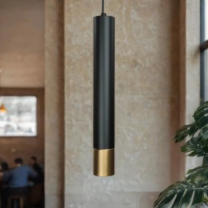 Licht-Erlebnisse Pendelleuchte Metall Schmal GU10 Ø 8 cm In Schwarz Gold Höhenverstellbar