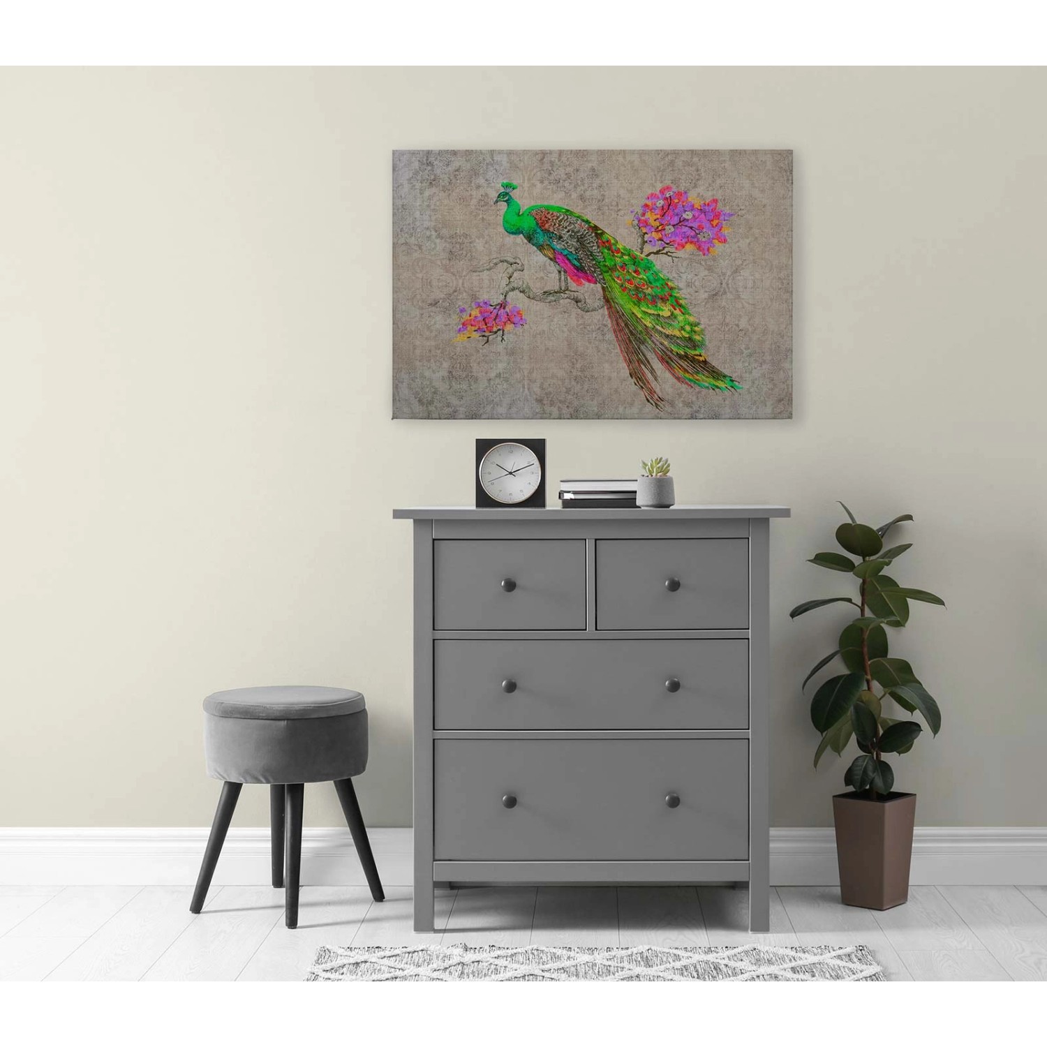 Bricoflor Pfau Bild Auf Leinwand Bunt Vogel Bild Im Vintage Stil Für Esszim günstig online kaufen