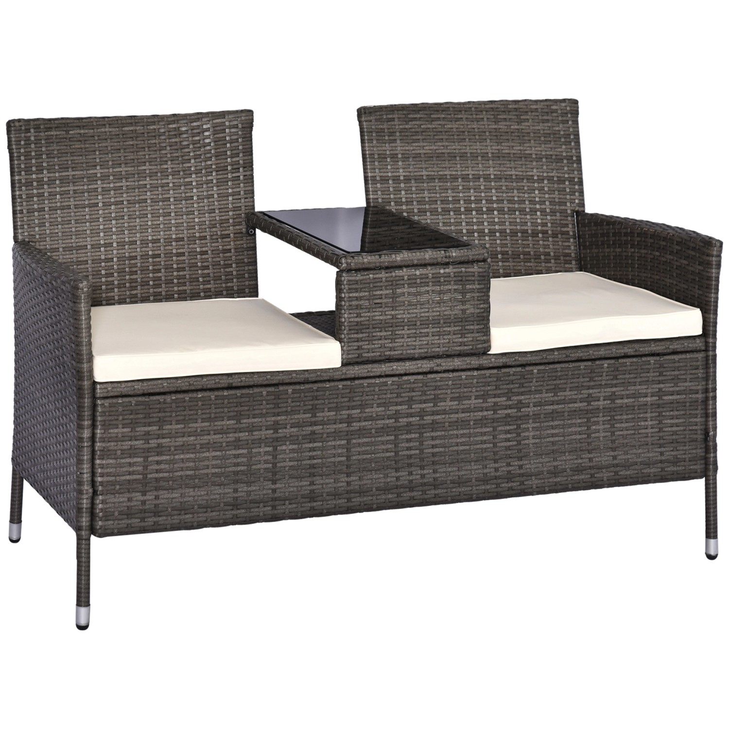 Outsunny Polyrattan Gartenbank mit Tisch 2-Sitzer