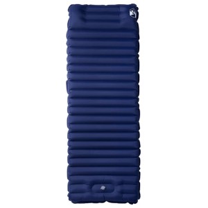 Marineblaue selbstaufblasende Isomatte mit integriertem Kissen und gerippter Struktur für Camping & Outdoor.