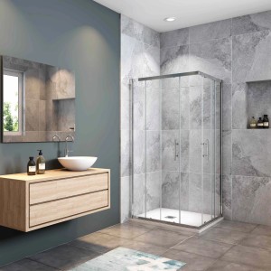 AICA Duschtür 110x90cm Eckeinstieg mit Schiebetür aus 6mm ESG Sicherheitsglas.