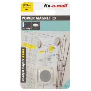 Fix-o-moll Magnetscheiben Neodym, Ø 19mm, 4er-Pack, silberne Pinnwand-Magnete.