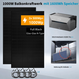 Anker SOLIX 1.000 W Balkonkraftwerk mit Solarbank Pro 2 mit Halterung für Balkongeländer