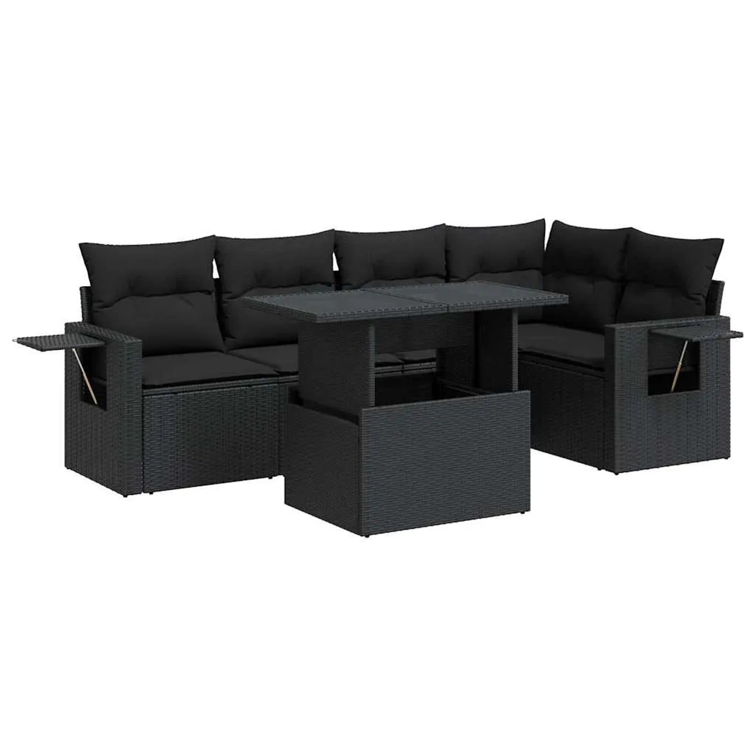 vidaXL 6-Tlg Garten-Sofagarnitur mit Kissen Schwarz Poly Rattan 3326476