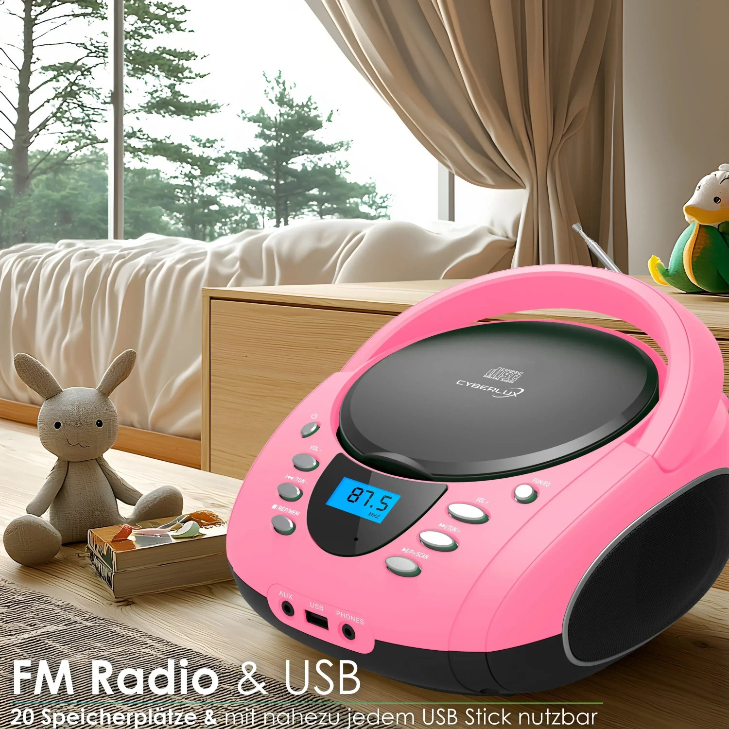 Cyberlux CL-720 CD-Player Tragbar CD/MP3/USB Radio Pink_4