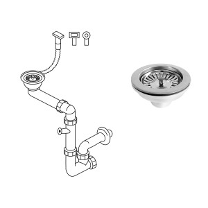 Miló Röhrensiphon-Set Ø 114 mm für Spüle mit Edelstahl Ab- und Überlaufgarnitur.