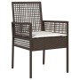 Brauner vidaXL Gartenstuhl aus Polyrattan mit Sitzkissen, Teil der 5-tlg. Essgruppe.