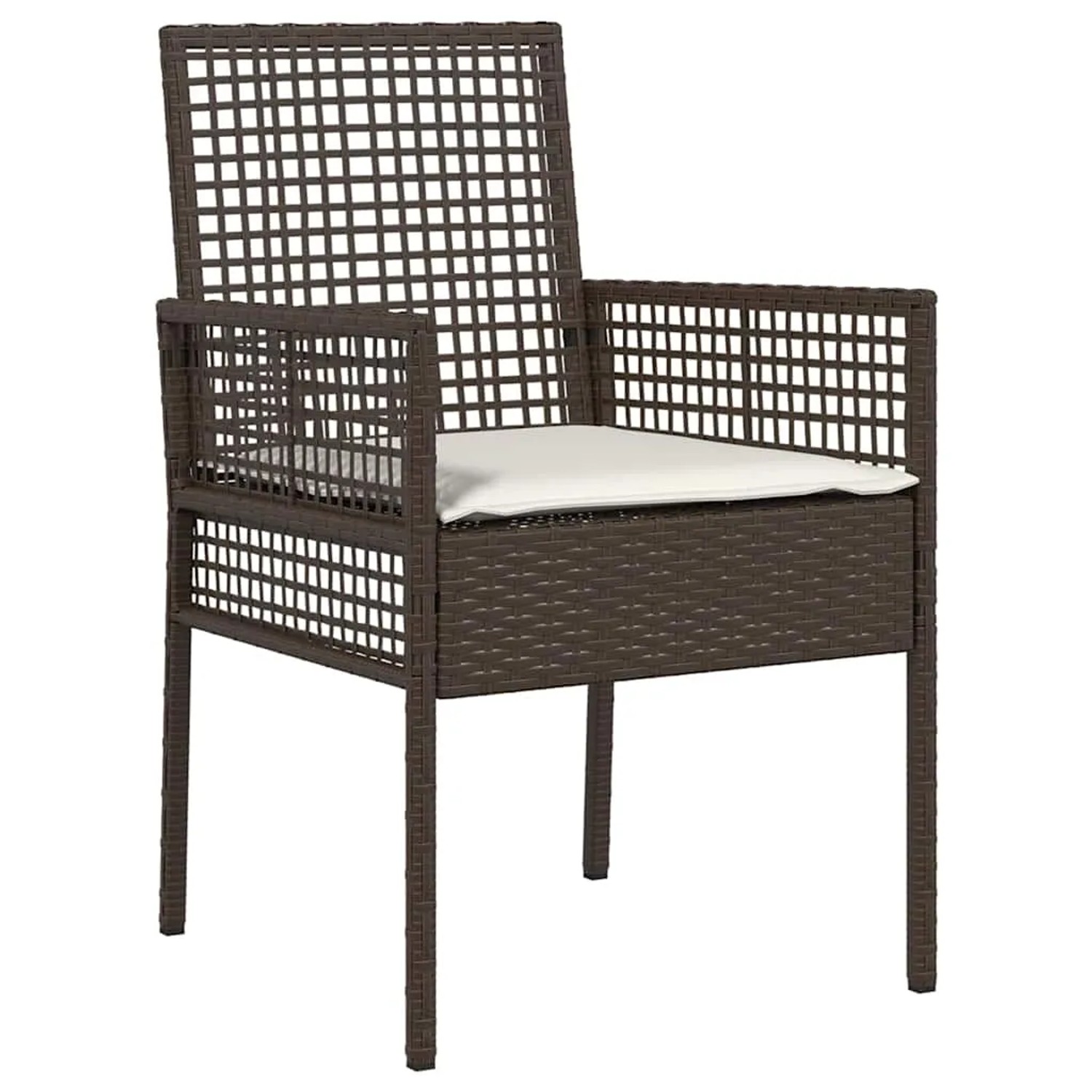 Brauner vidaXL Gartenstuhl aus Polyrattan mit Sitzkissen, Teil der 5-tlg. Essgruppe.