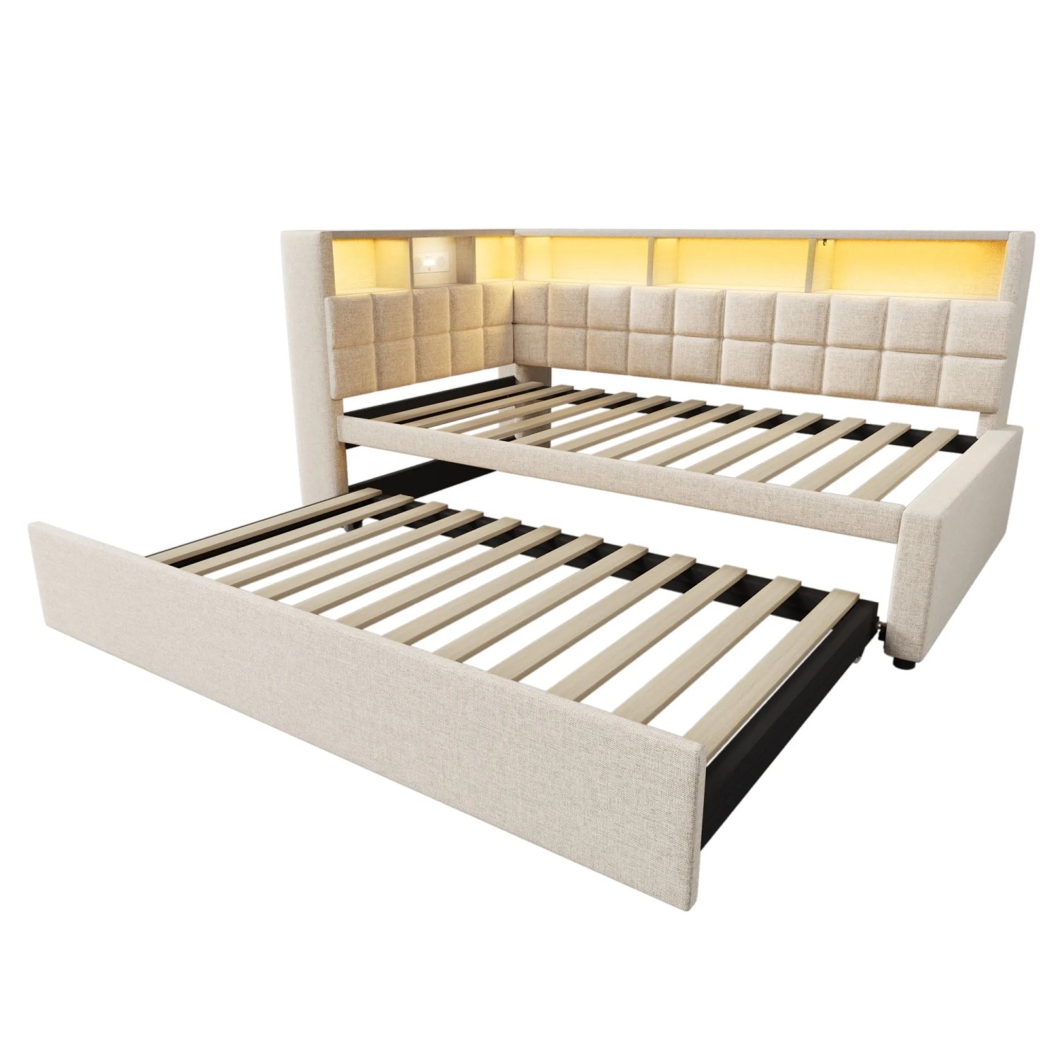 Merax Schlafsofa 90x200+90x190cm LED Bluetooth Beige