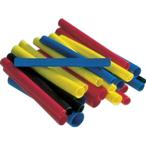 Steinel Schrumpfschläuche in Rot, Gelb, Blau und Schwarz, 1,6-4,8 mm, für Heißluftgeräte.