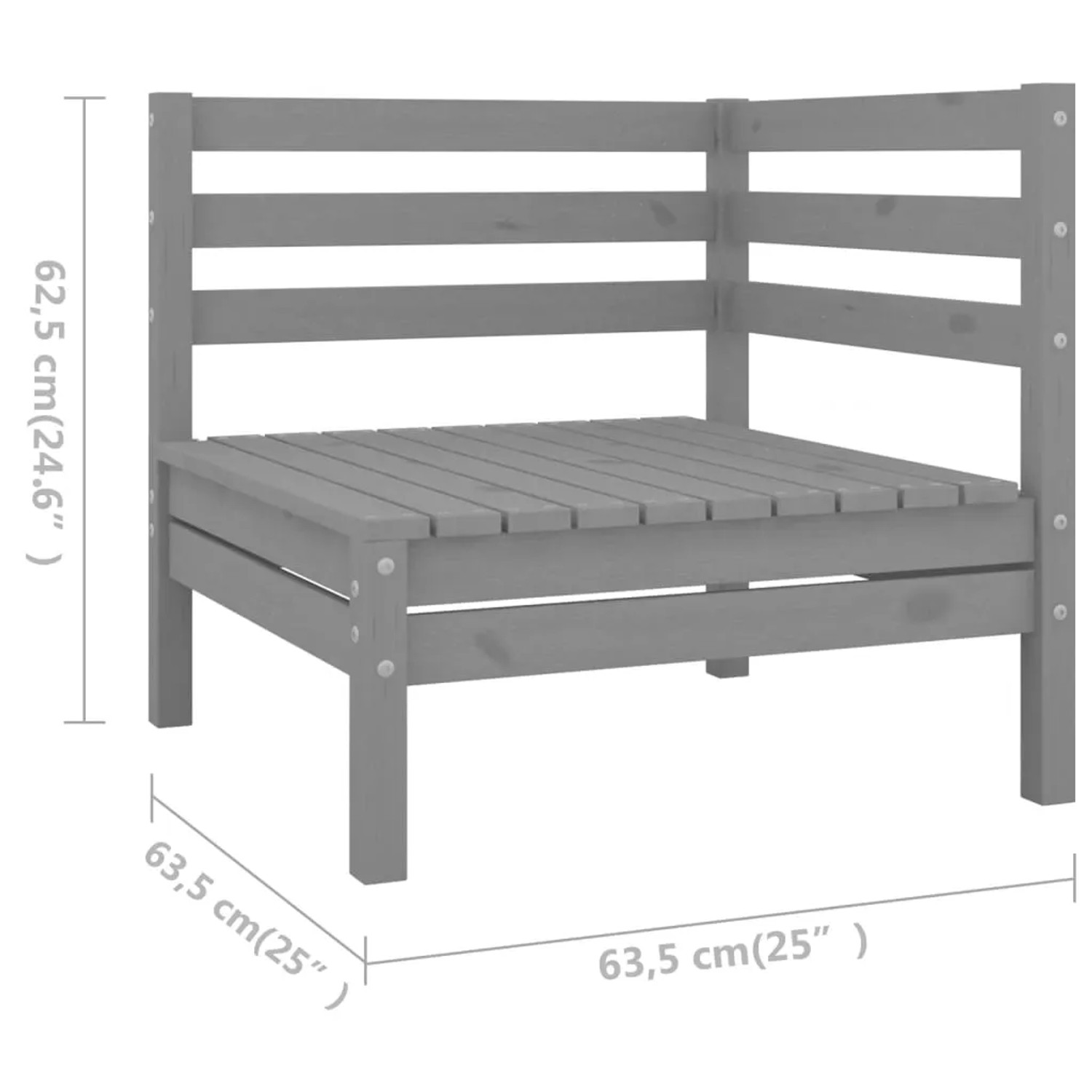 Graues Eckteil aus Kiefernholz für vidaXL Garten-Lounge-Set, mit Maßangaben.